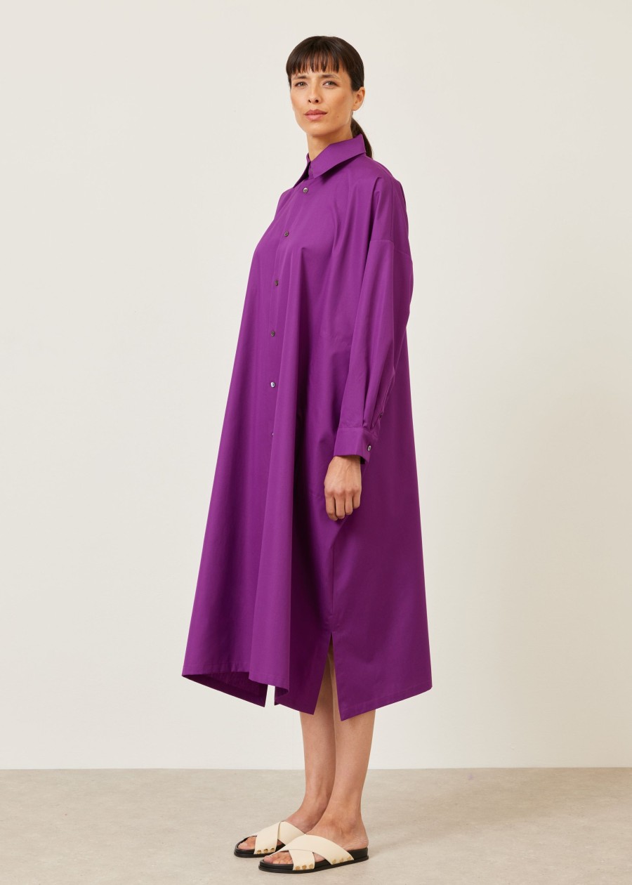 Women Eskandar | Wide A-Line Shirt Dress With Collar Darkfuchsia