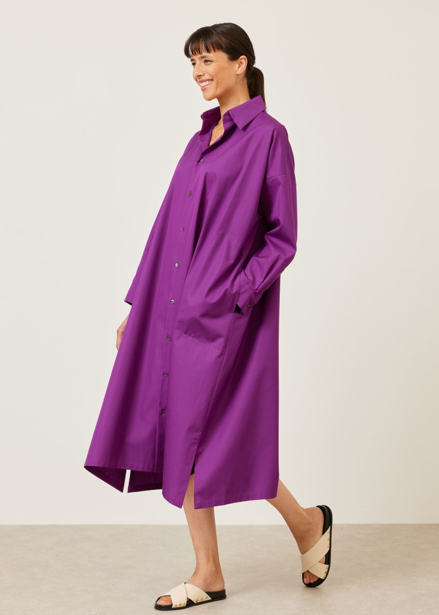 Women Eskandar | Wide A-Line Shirt Dress With Collar Darkfuchsia