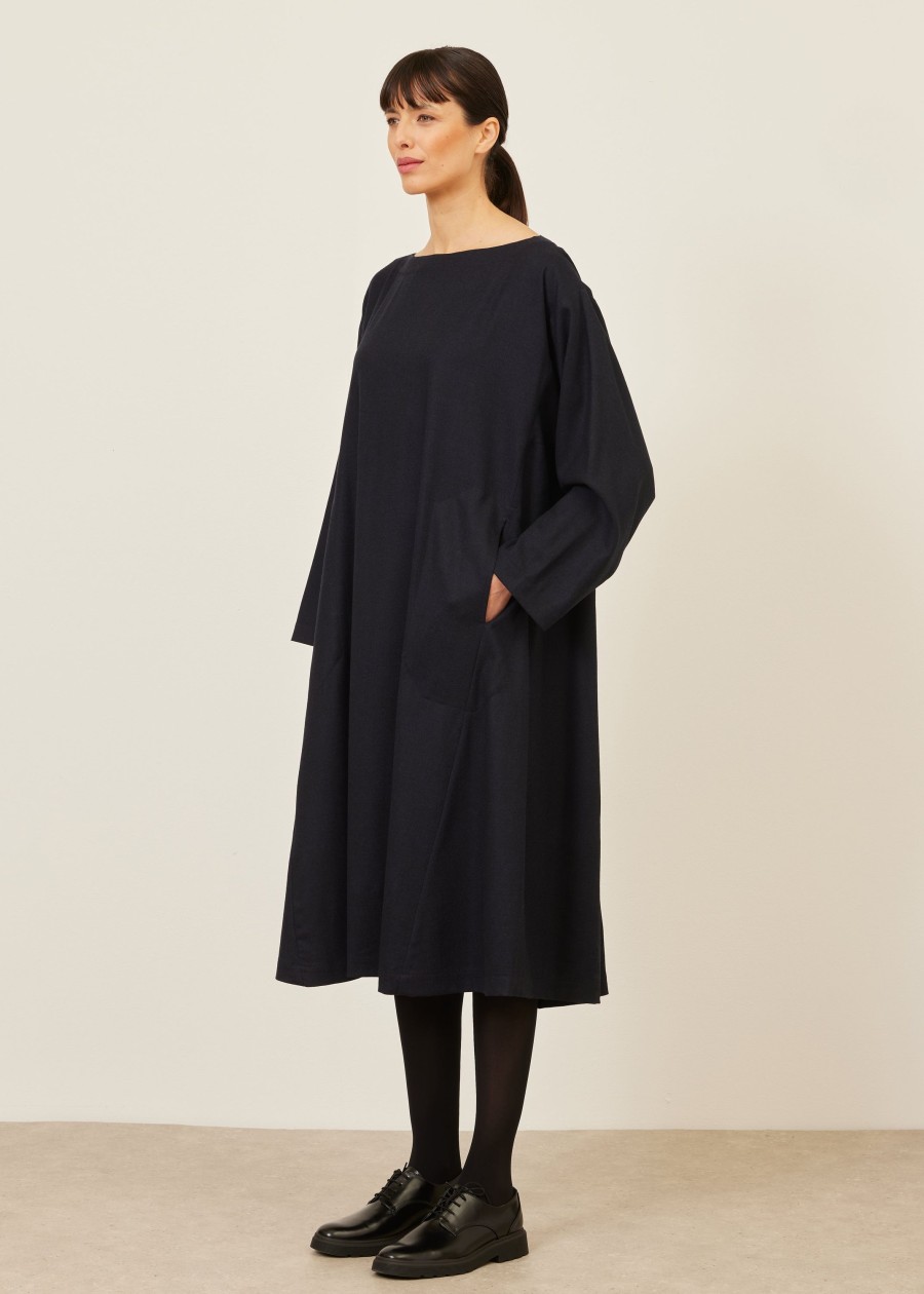 Women Eskandar | Side Panelled Scoop Neck Dress Navydark