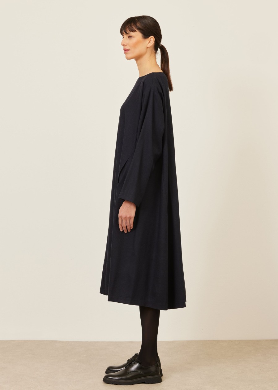 Women Eskandar | Side Panelled Scoop Neck Dress Navydark