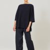 Women Eskandar | Square 3/4 Sleeve Sweater-Long Black/Navydark