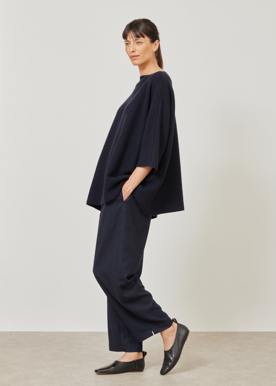 Women Eskandar | Square 3/4 Sleeve Sweater-Long Black/Navydark