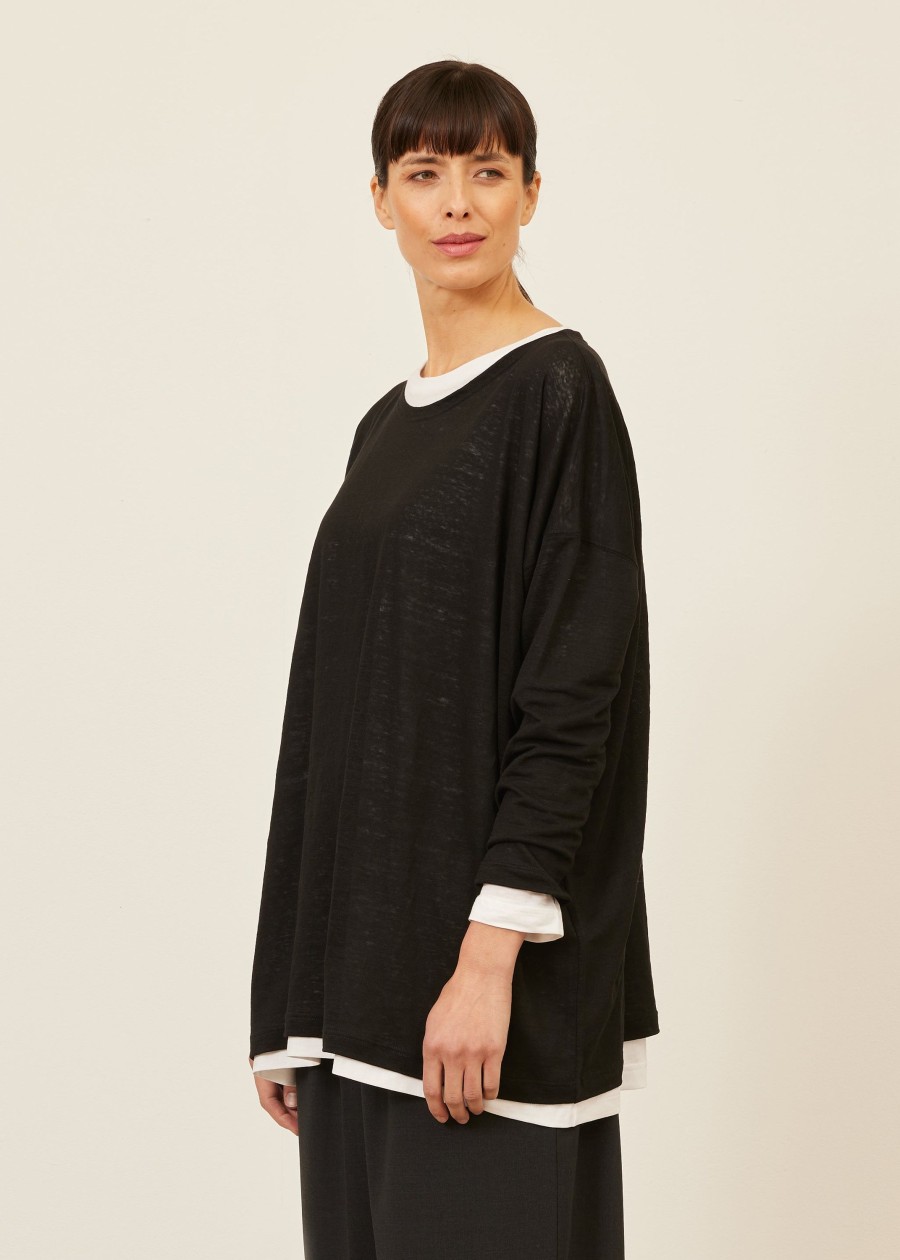 Women Eskandar | Long Sleeve Boat Neck-Long Black