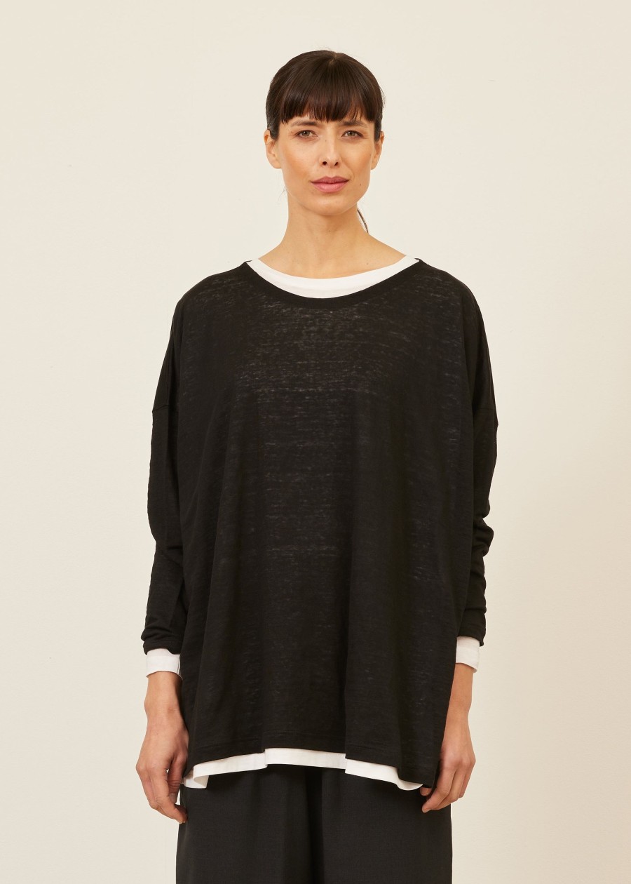 Women Eskandar | Long Sleeve Boat Neck-Long Black