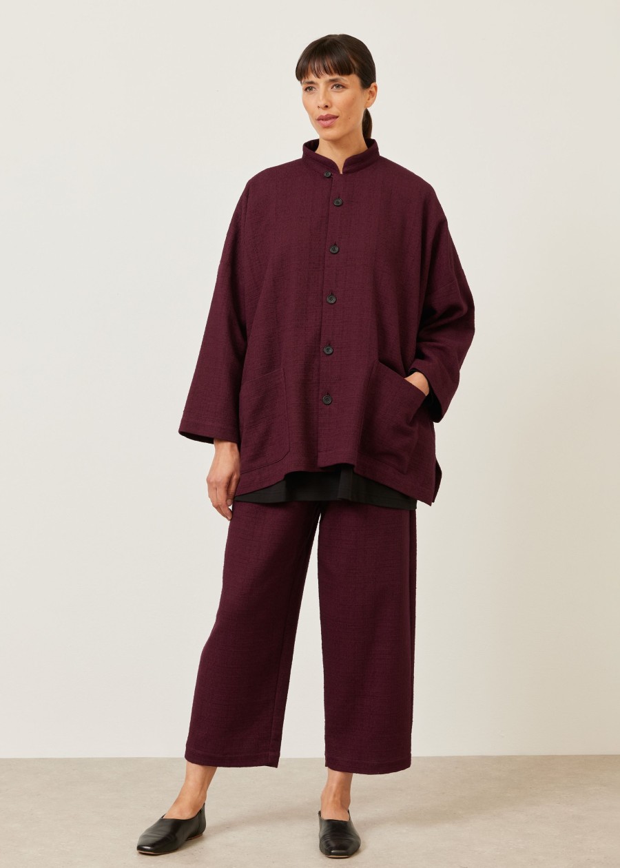 Women Eskandar | Wide Mandarin Jacket-Long Cochineal