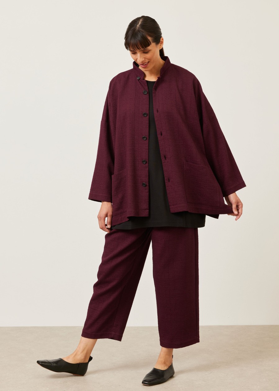 Women Eskandar | Wide Mandarin Jacket-Long Cochineal