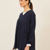 Women Eskandar | Long Sleeve V Neck-Long Navydark