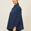 Women Eskandar | Slim A-Line Shirt With Collar And Stepped Insert-Long In Blue