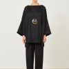 Women Eskandar | Sloped Shoulder Scoop Neck Poncho With Hembands-Long Plus Black