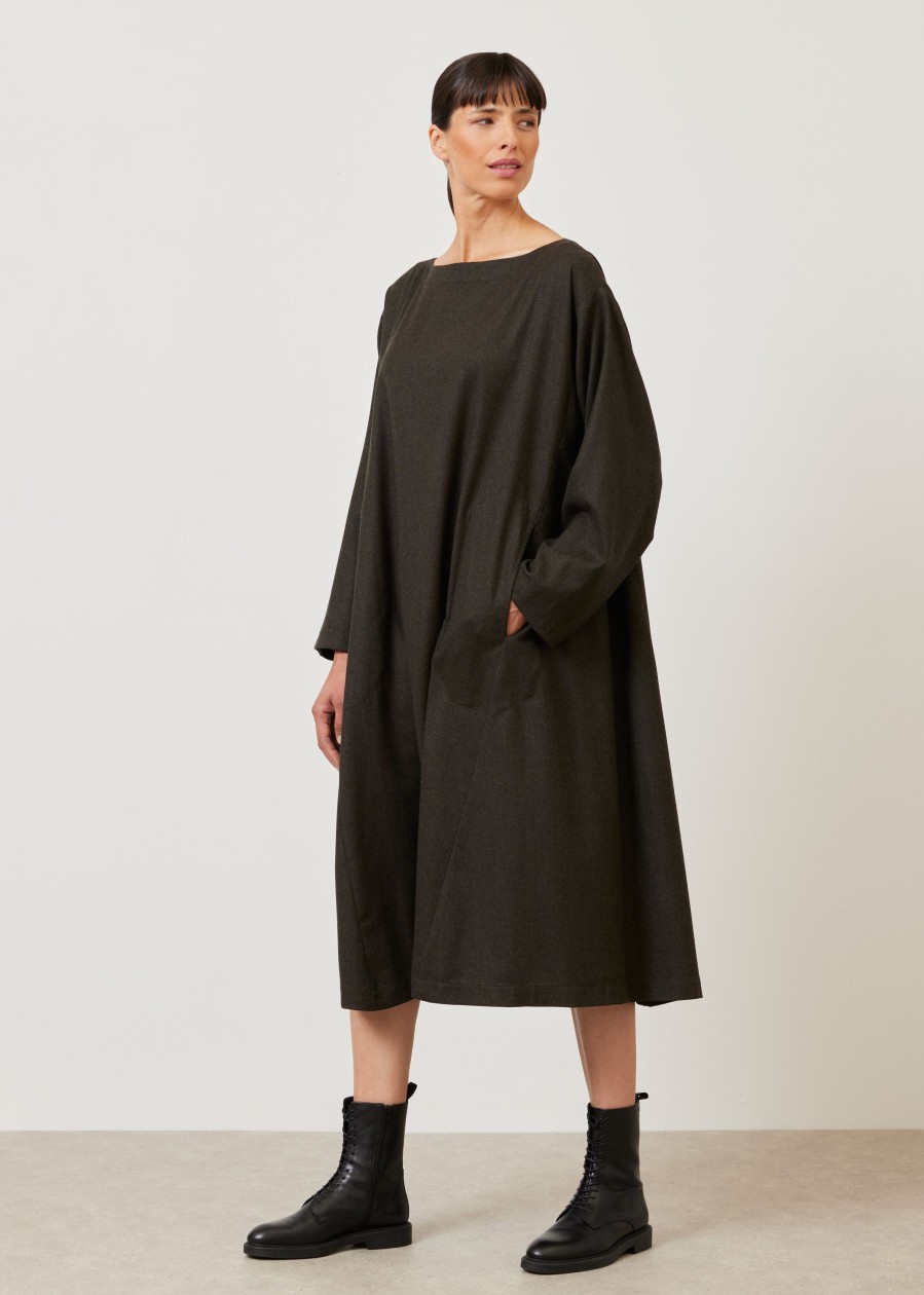 Women Eskandar | Side Panelled Scoop Neck Dress Darkmoss