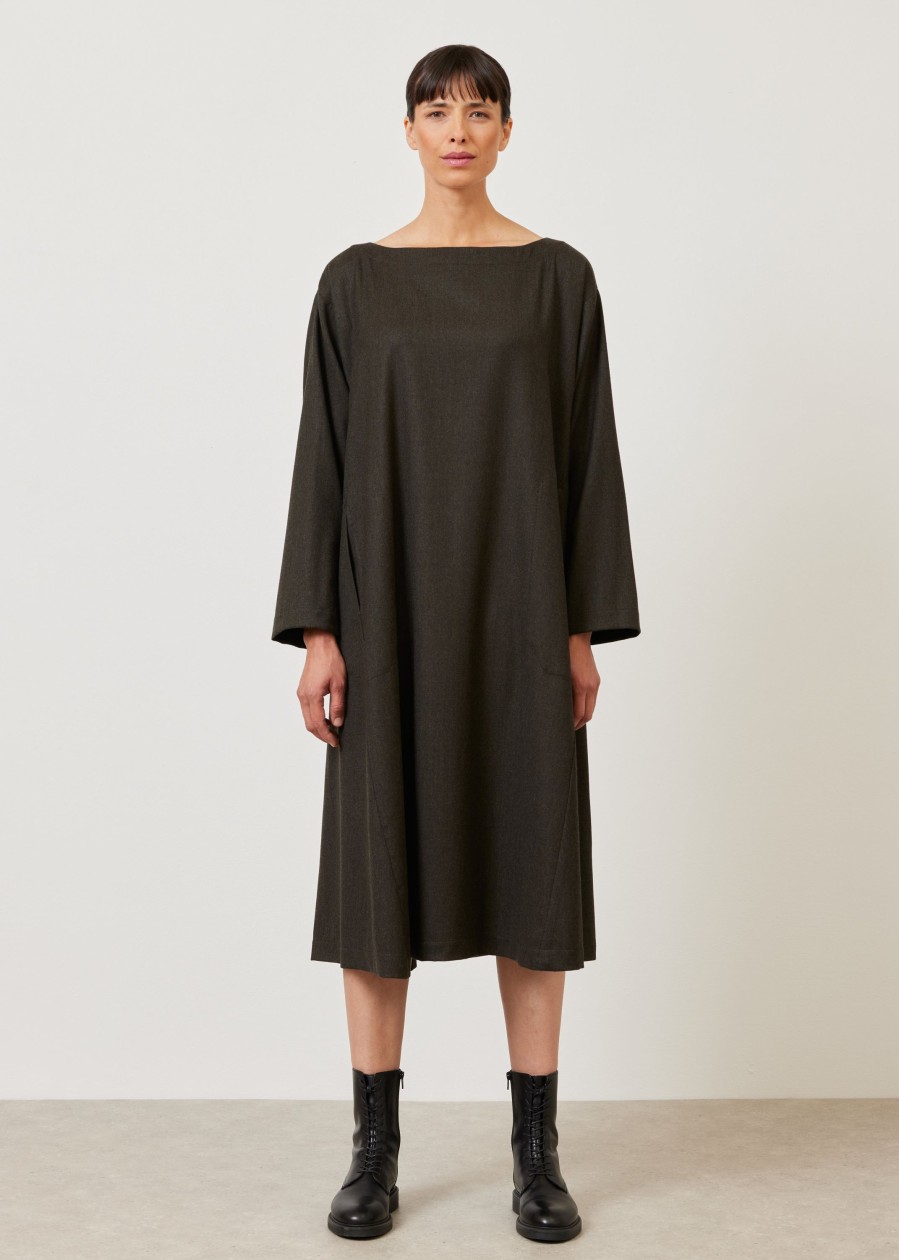 Women Eskandar | Side Panelled Scoop Neck Dress Darkmoss