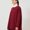 Women Eskandar | Smaller Front Larger Back Round Neck Knit Cardigan-Long Garnet