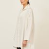 Women Eskandar | Wide A-Line Shirt With Open 'Standup Collar'-Long Plus White