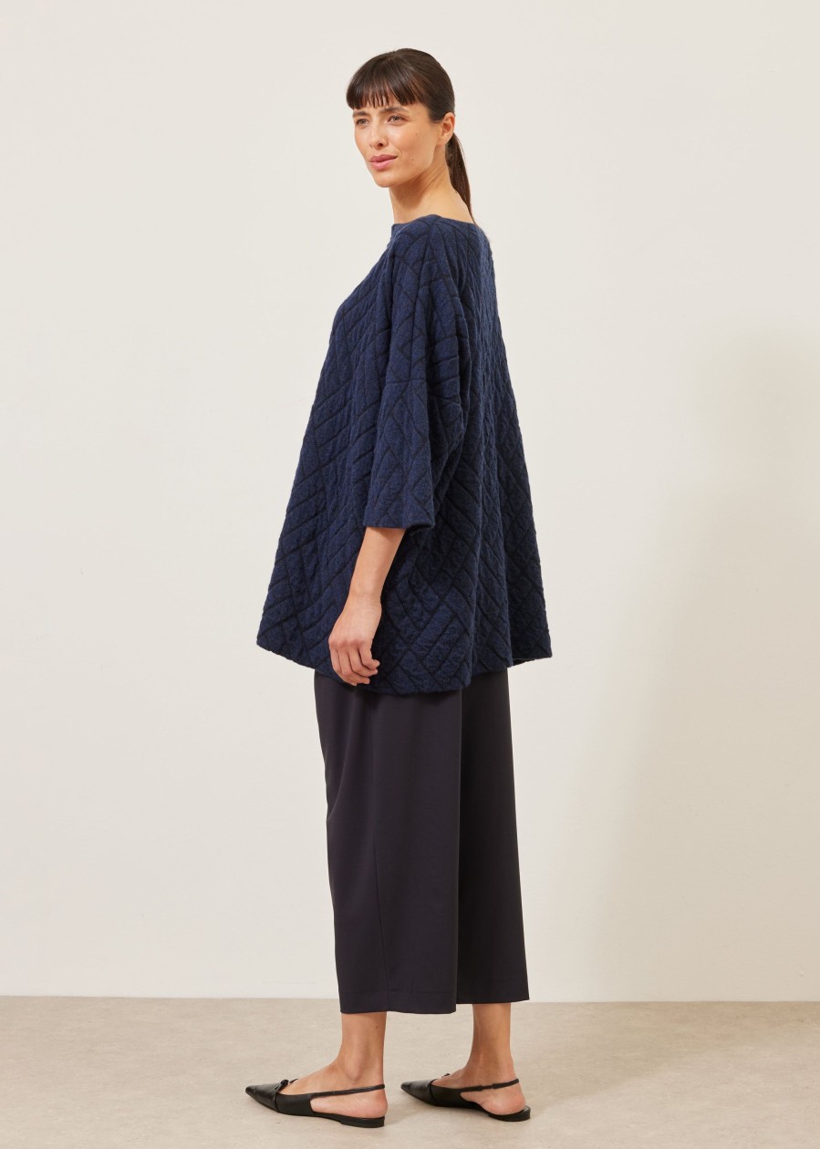 Women Eskandar | Square 3/4 Sleeve Sweater-Long Navy