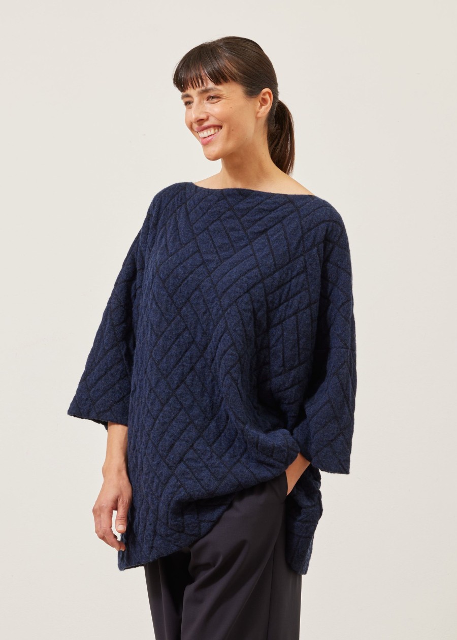 Women Eskandar | Square 3/4 Sleeve Sweater-Long Navy