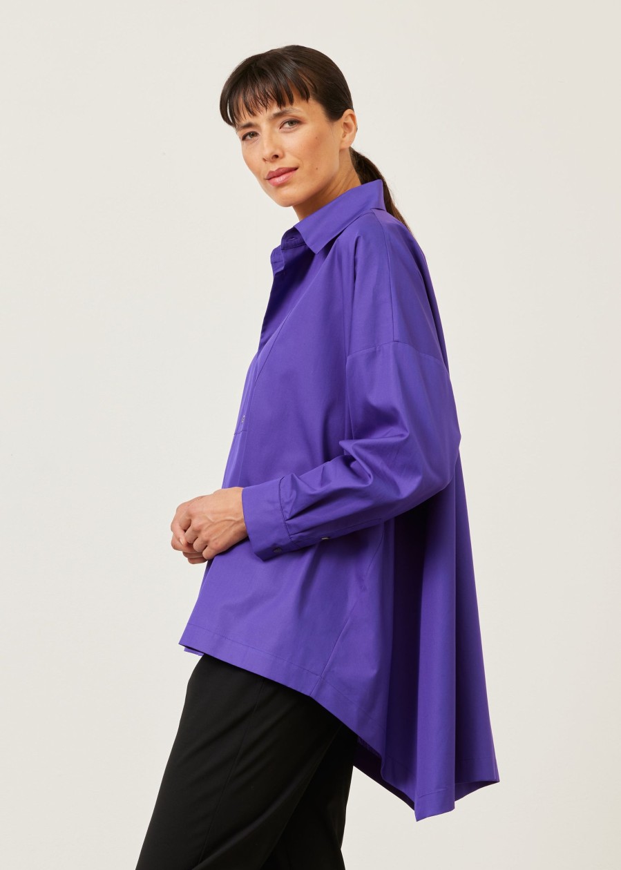 Women Eskandar | Smaller Front Larger Back Shirt With Collar And Bib Front-Mid Plus Purple