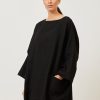 Women Eskandar | Sloped Shoulder Scoop Neck Poncho-Long Plus Black