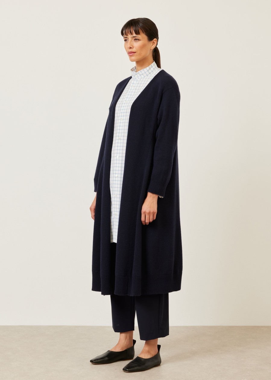 Women Eskandar | Knitted A-Line Cardigan Coat Navydark