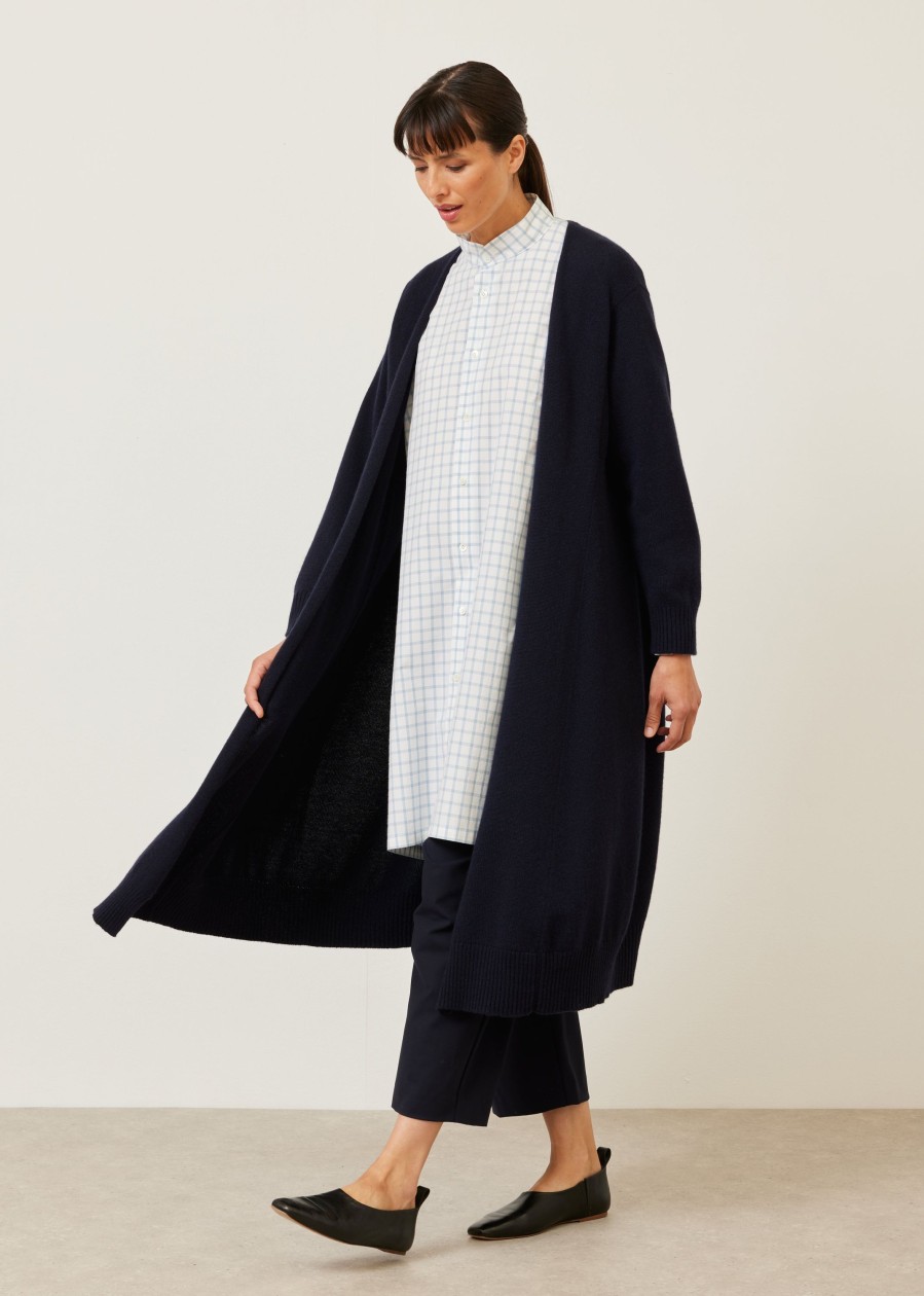 Women Eskandar | Knitted A-Line Cardigan Coat Navydark