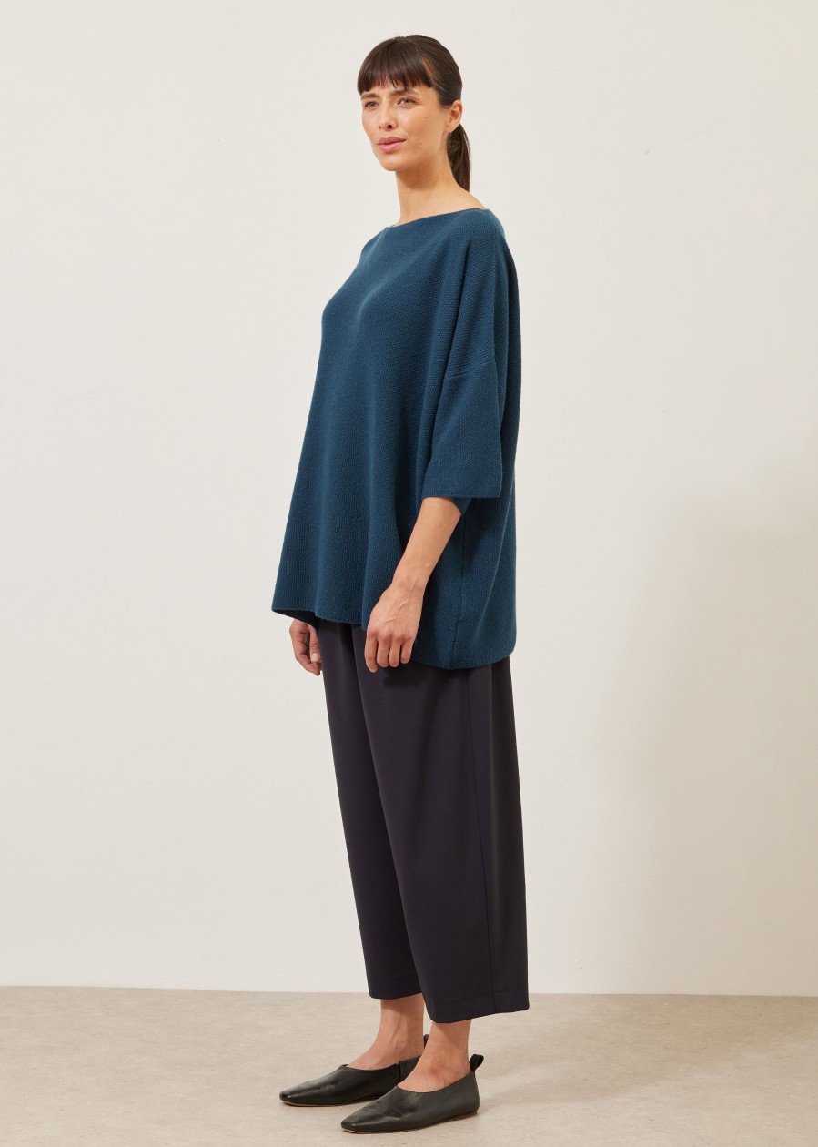 Women Eskandar | Square 3/4 Sleeve Sweater-Long Tealdark