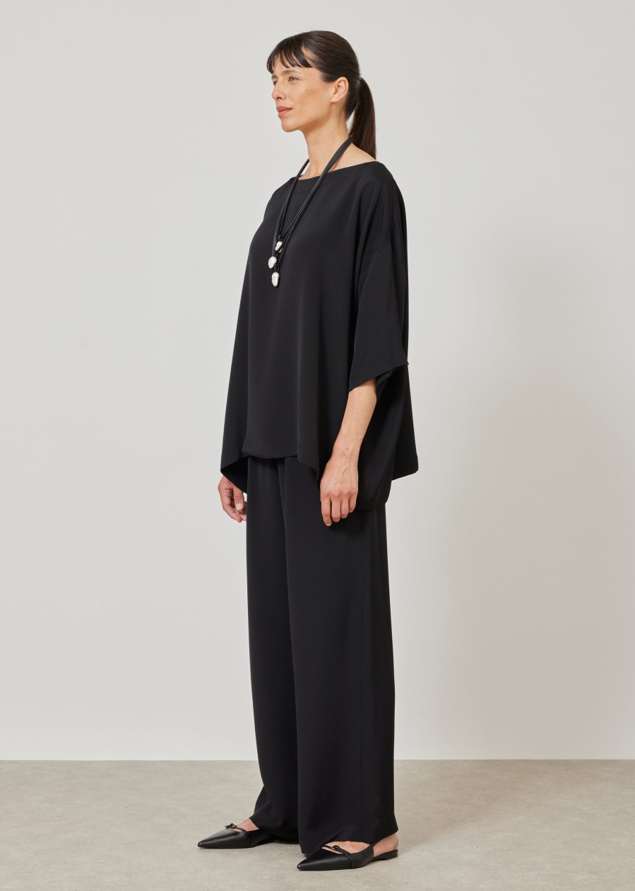 Women Eskandar | 3/4 Sleeve Bateau Neck Tunic-Long Black