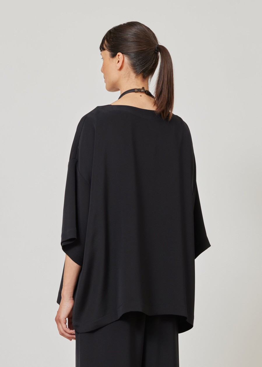 Women Eskandar | 3/4 Sleeve Bateau Neck Tunic-Long Black