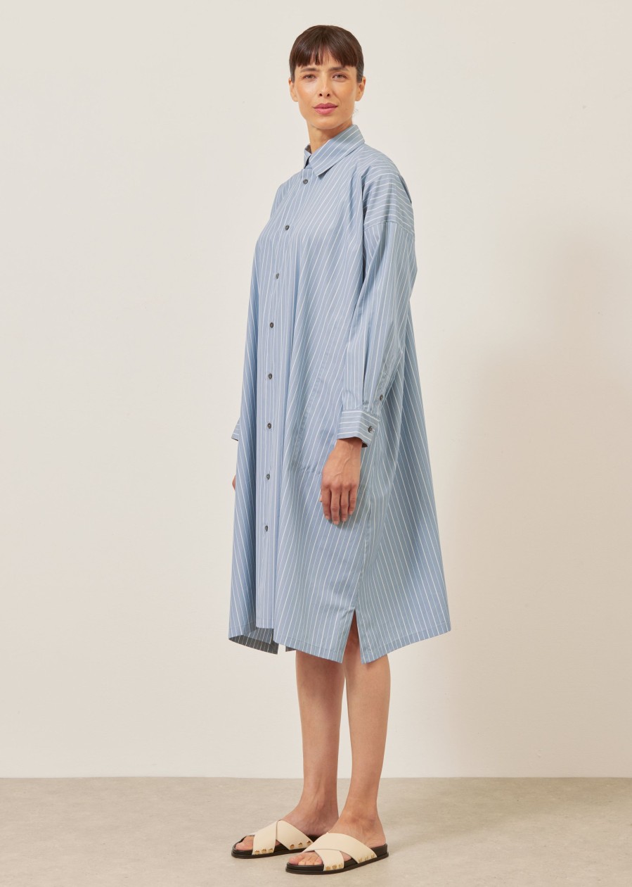 Women Eskandar | Wide A-Line Shirt Dress With Collar Skydark