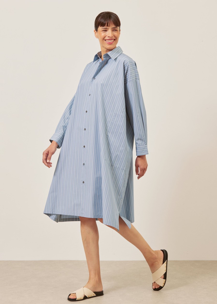 Women Eskandar | Wide A-Line Shirt Dress With Collar Skydark