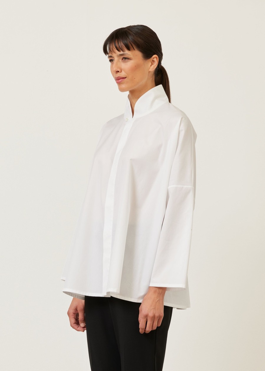 Women Eskandar | Chinese Imperial Shirt With Chinese Collar-Long White