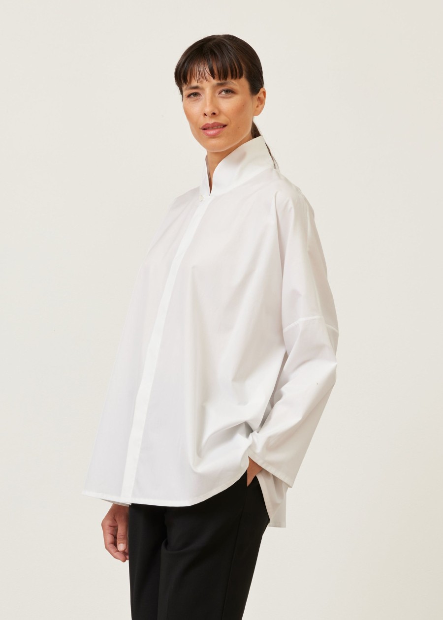 Women Eskandar | Chinese Imperial Shirt With Chinese Collar-Long White