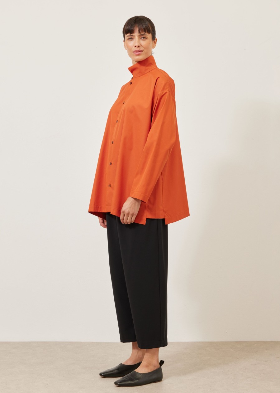 Women Eskandar | Slim A-Line Two Collar Shirt With Stepped Insert-Long Burntorange