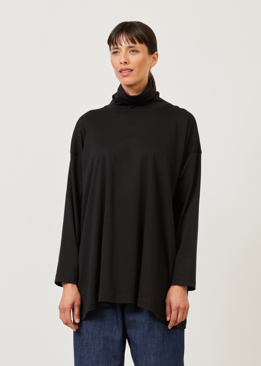 Women Eskandar | A-Line Long Sleeve Scrunch Neck-Long Black