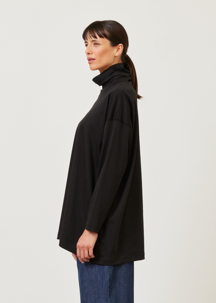 Women Eskandar | A-Line Long Sleeve Scrunch Neck-Long Black