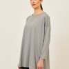 Women Eskandar | Long Sleeve Boat Neck T-Shirt-Long Pewter