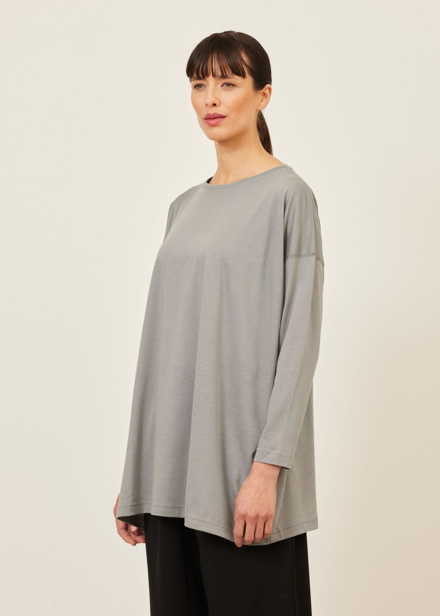 Women Eskandar | Long Sleeve Boat Neck T-Shirt-Long Pewter