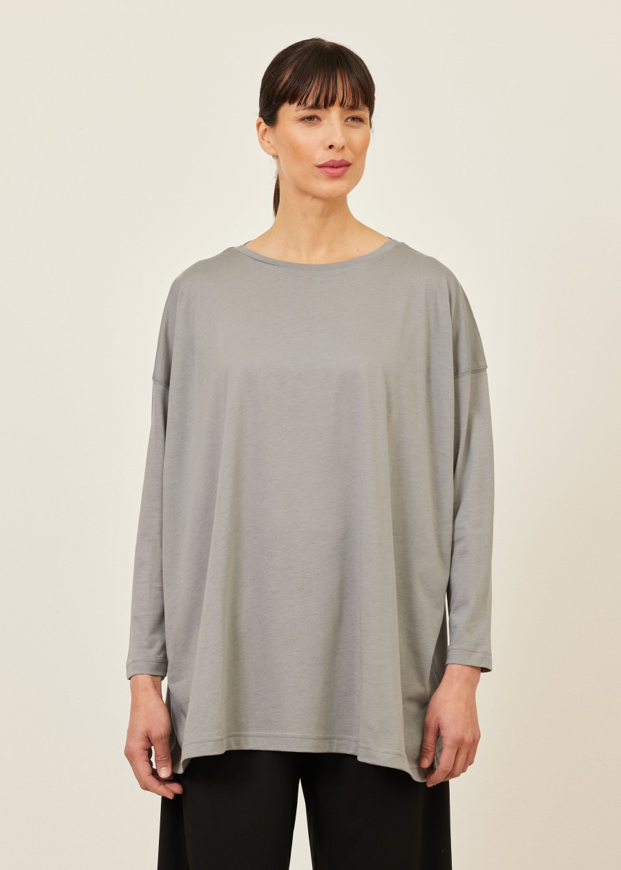 Women Eskandar | Long Sleeve Boat Neck T-Shirt-Long Pewter