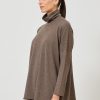 Women Eskandar | Slim Sleeve Raw Edge Scrunch Neck Sweater-Mid Plus Falcon