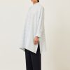 Women Eskandar | Wide A-Line Collarless Shirt-Very Long With Slits Woadblue