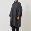 Women Eskandar | Extra Wide Sloped Shoulder Raincoat With Tabs-3/4 Length Charcoal