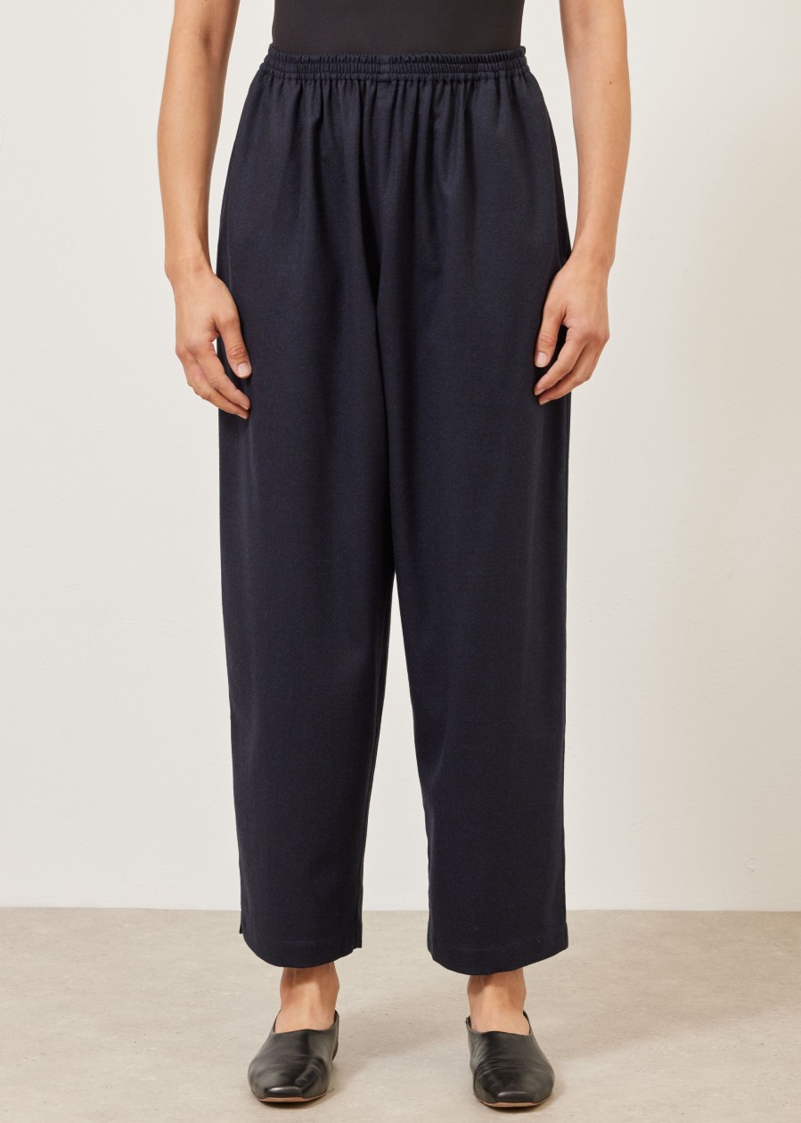 Women Eskandar | Longer Japanese Trouser With Ankle Slits Navydark