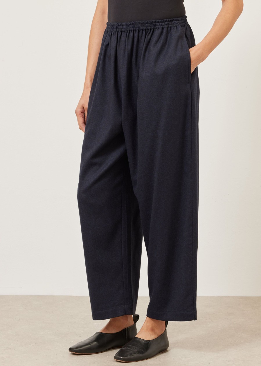 Women Eskandar | Longer Japanese Trouser With Ankle Slits Navydark