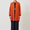 Women Eskandar | A-Line Scrunch Shawl Collar Knit Cardigan-Long Plus Burntorange