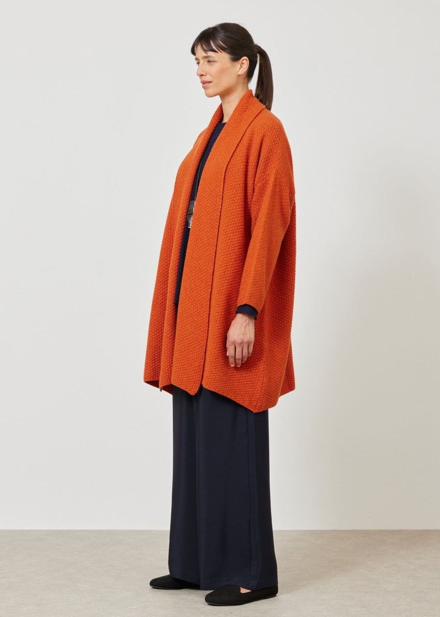 Women Eskandar | A-Line Scrunch Shawl Collar Knit Cardigan-Long Plus Burntorange