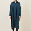 Women Eskandar | Wide A-Line Shirt Dress With Collar Tealdark