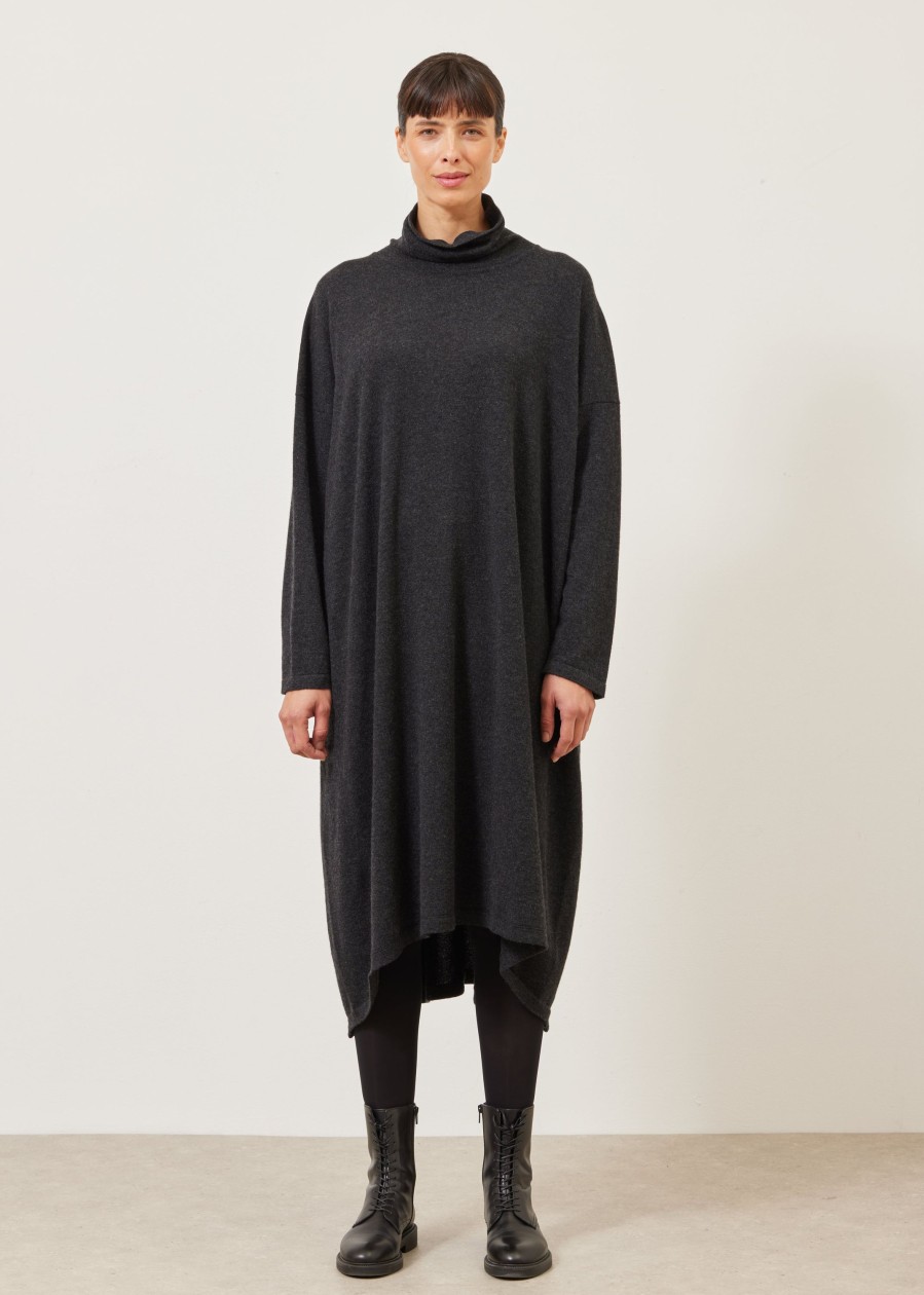 Women Eskandar | Smaller Front Larger Back Scrunch Neck Knit Dress Coal