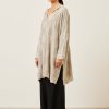 Women Eskandar | Long Sleeve Slit Neck Sweater-Very Long With Slits Silver