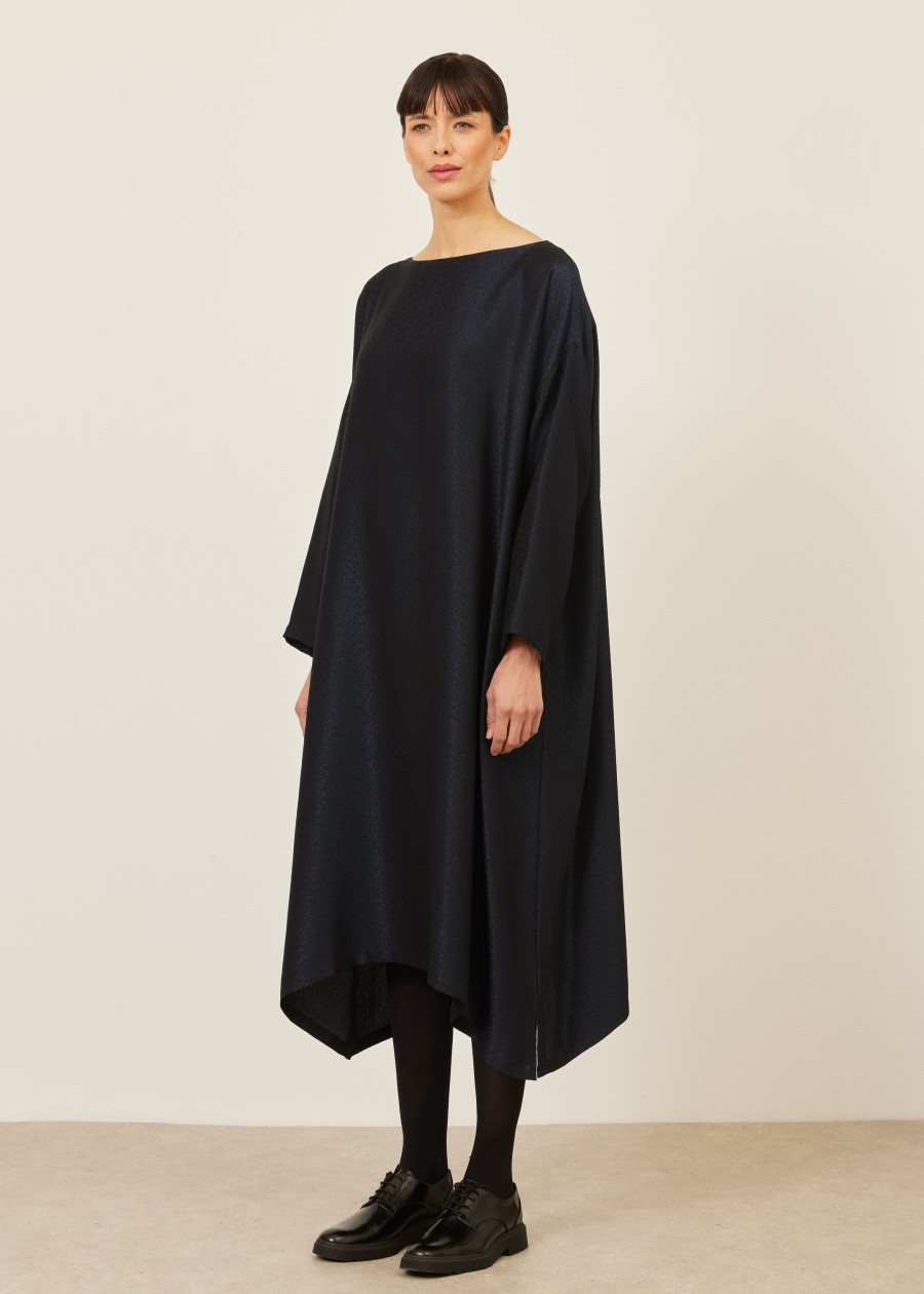 Women Eskandar | Wide A-Line Scoop Neck Dress Midnight