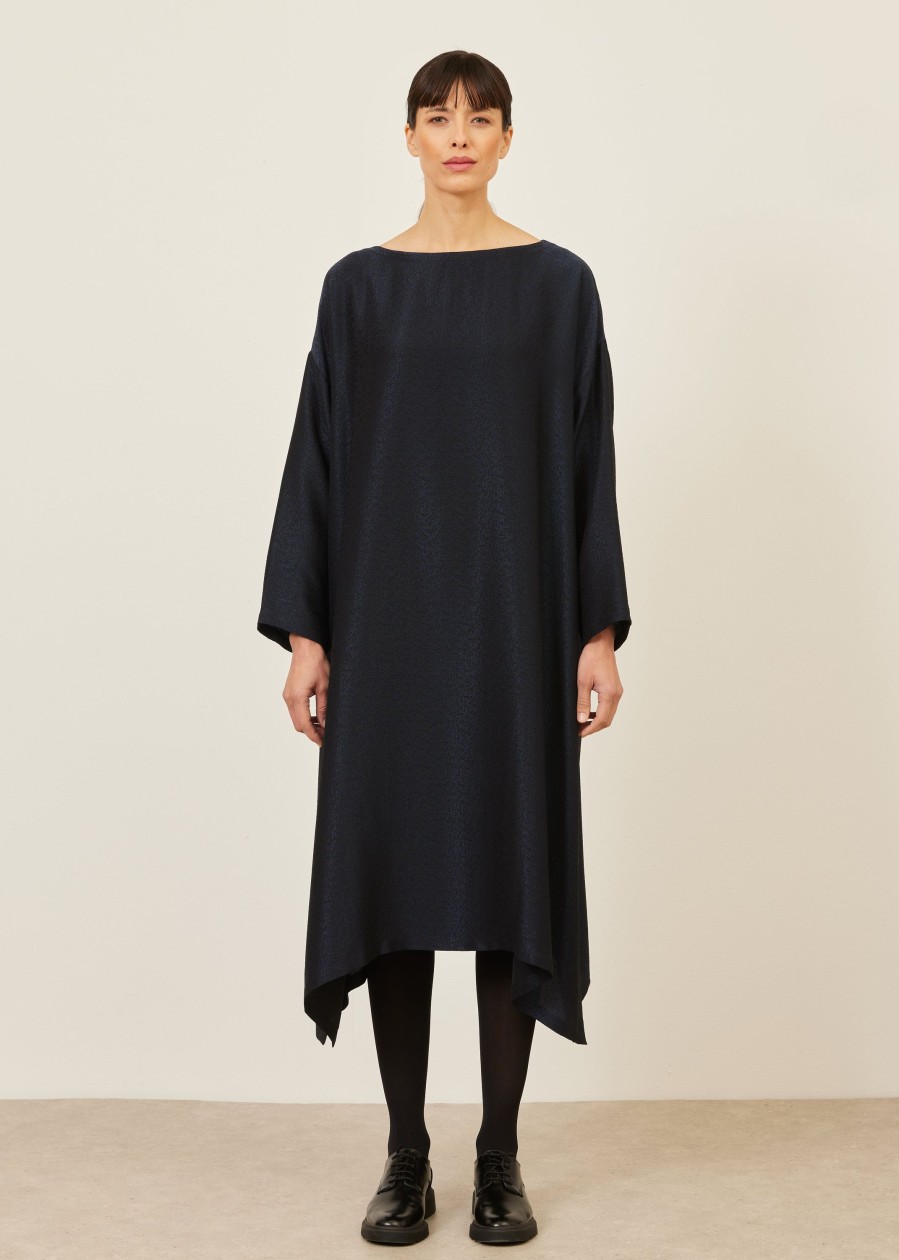 Women Eskandar | Wide A-Line Scoop Neck Dress Midnight