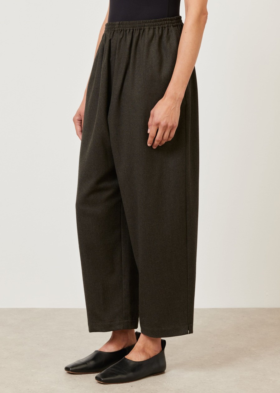 Women Eskandar | Longer Japanese Trouser With Ankle Slits Darkmoss