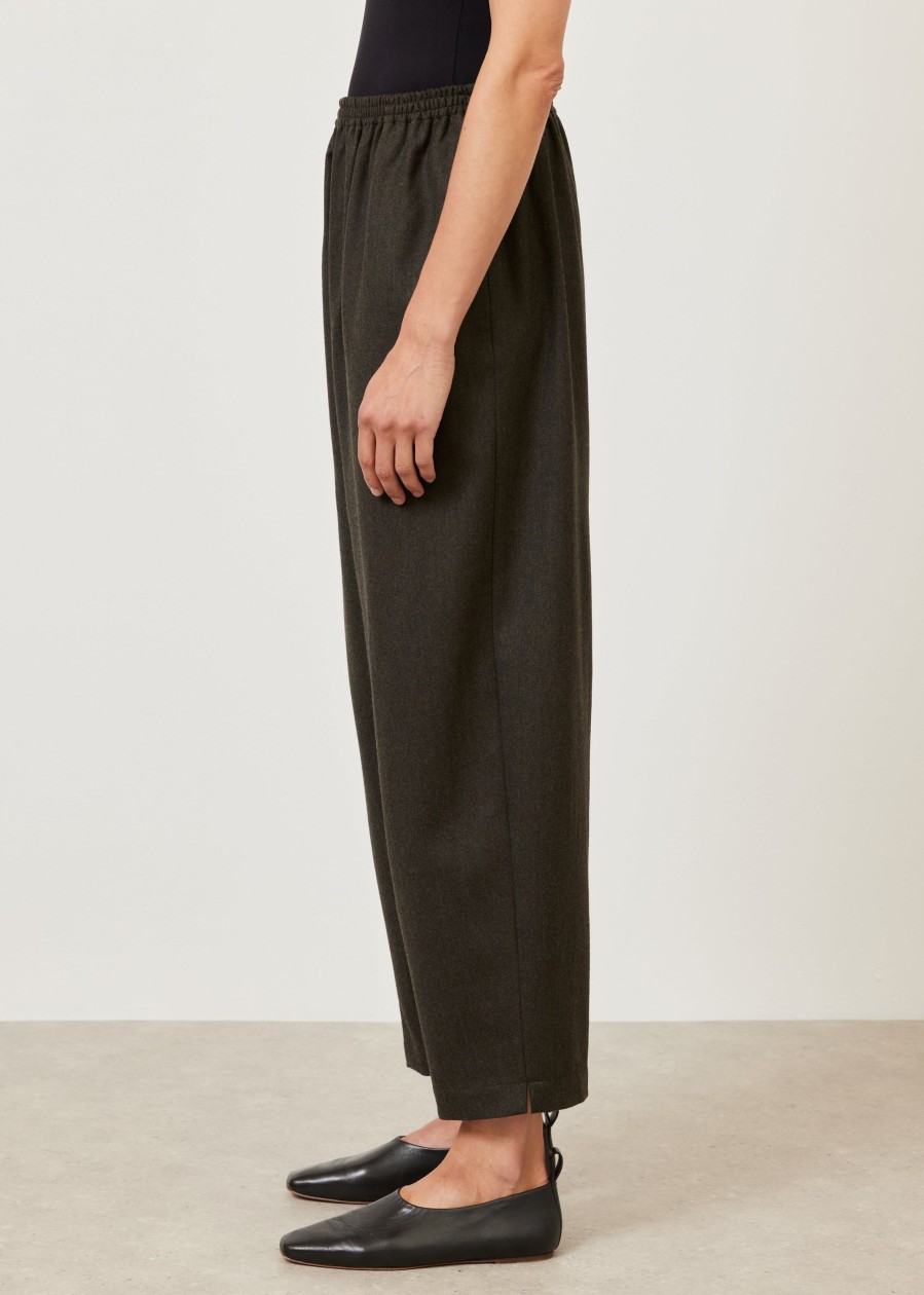 Women Eskandar | Longer Japanese Trouser With Ankle Slits Darkmoss